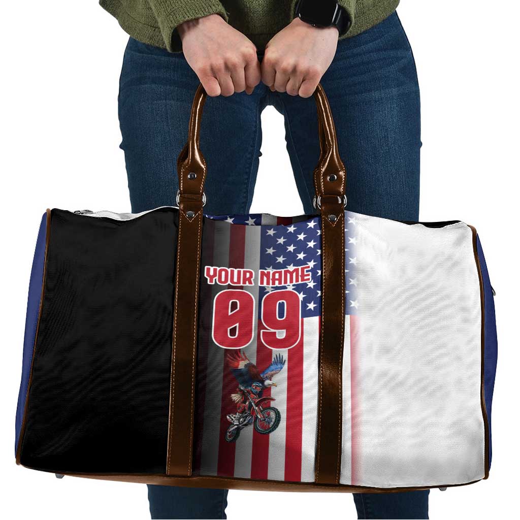 Custom Patriotic Eagle Motocross Travel Bag with American Flag and Rider Design - Wonder Print Shop