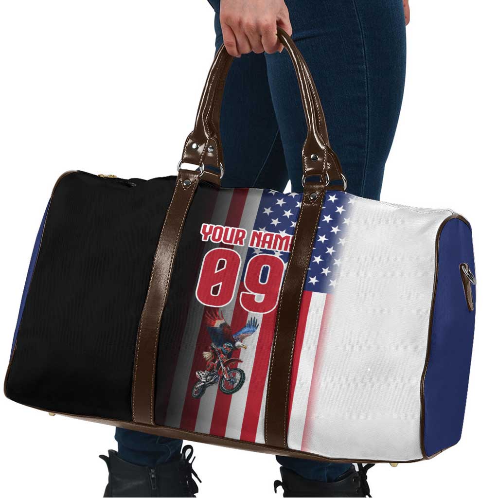 Custom Patriotic Eagle Motocross Travel Bag with American Flag and Rider Design - Wonder Print Shop