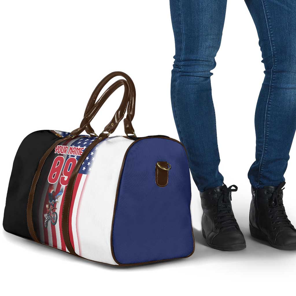 Custom Patriotic Eagle Motocross Travel Bag with American Flag and Rider Design - Wonder Print Shop
