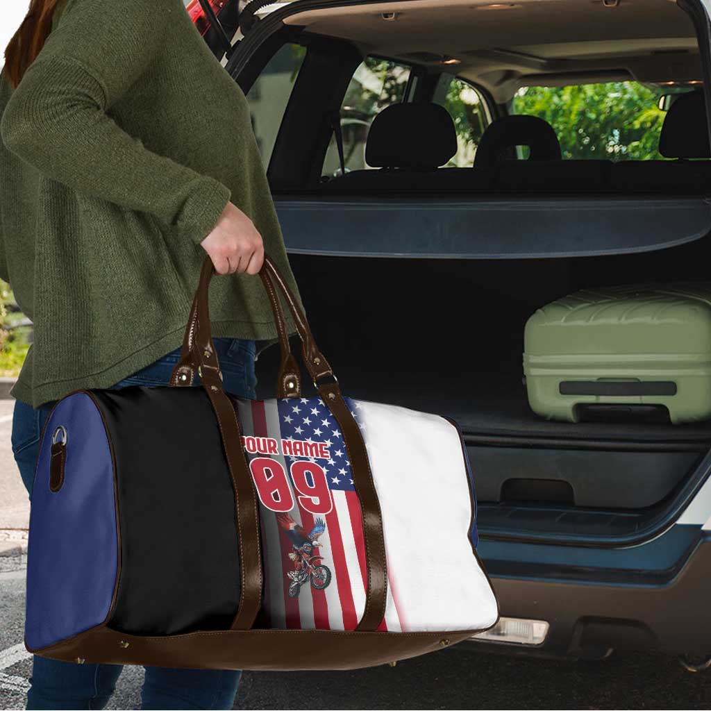 Custom Patriotic Eagle Motocross Travel Bag with American Flag and Rider Design - Wonder Print Shop