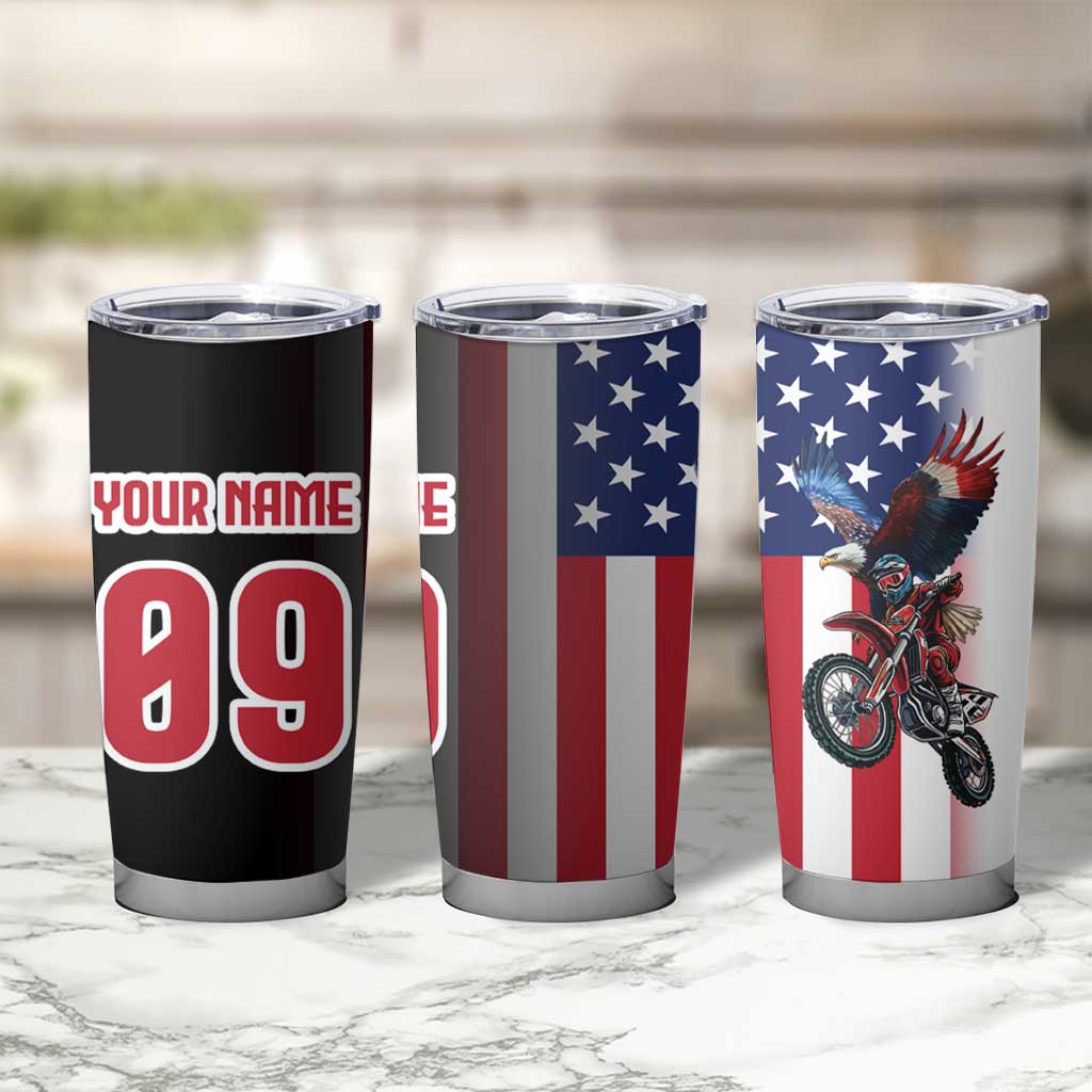 Custom Patriotic Eagle Motocross Tumbler Cup with American Flag and Rider Design - Wonder Print Shop