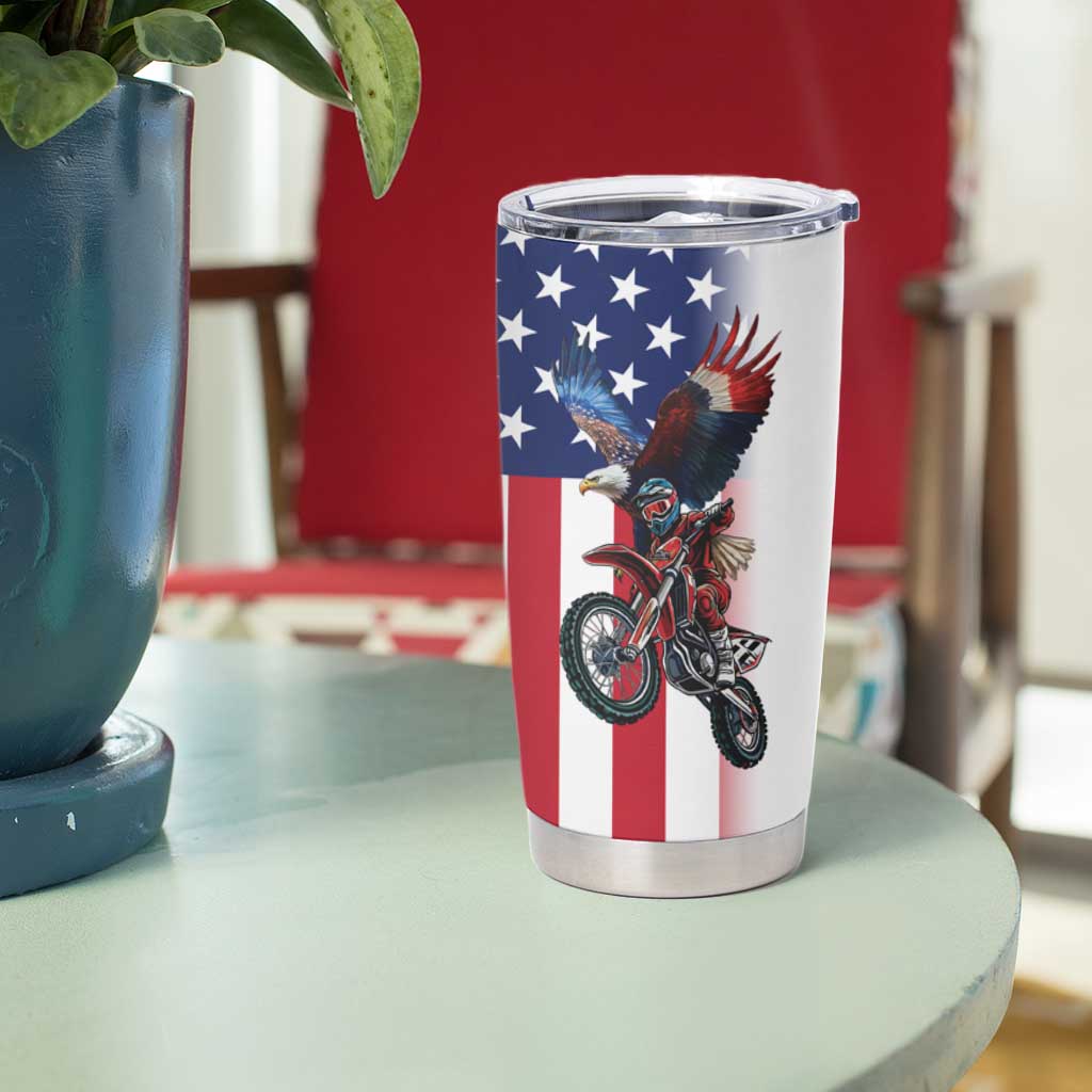 Custom Patriotic Eagle Motocross Tumbler Cup with American Flag and Rider Design - Wonder Print Shop