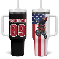 Custom Patriotic Eagle Motocross Tumbler With Handle with American Flag and Rider Design - Wonder Print Shop