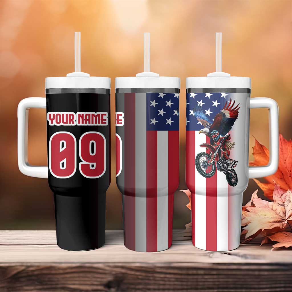 Custom Patriotic Eagle Motocross Tumbler With Handle with American Flag and Rider Design - Wonder Print Shop