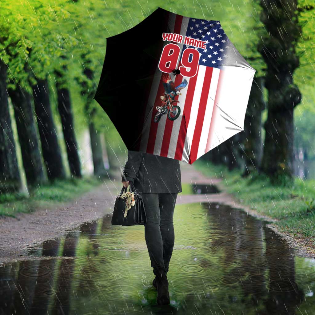 Custom Patriotic Eagle Motocross Umbrella with American Flag and Rider Design - Wonder Print Shop
