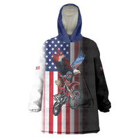 Custom Patriotic Eagle Motocross Wearable Blanket Hoodie with American Flag and Rider Design - Wonder Print Shop