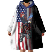Custom Patriotic Eagle Motocross Wearable Blanket Hoodie with American Flag and Rider Design - Wonder Print Shop