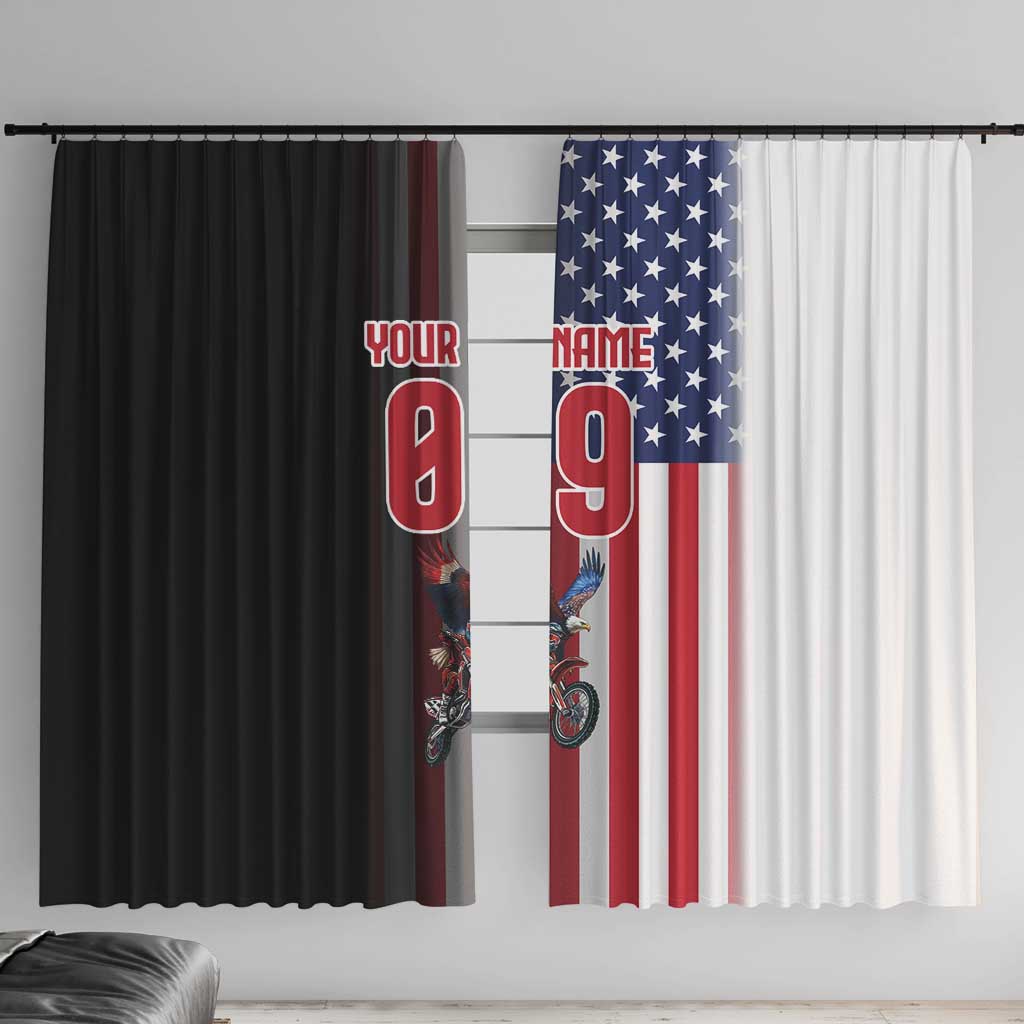 Custom Patriotic Eagle Motocross Window Curtain with American Flag and Rider Design - Wonder Print Shop