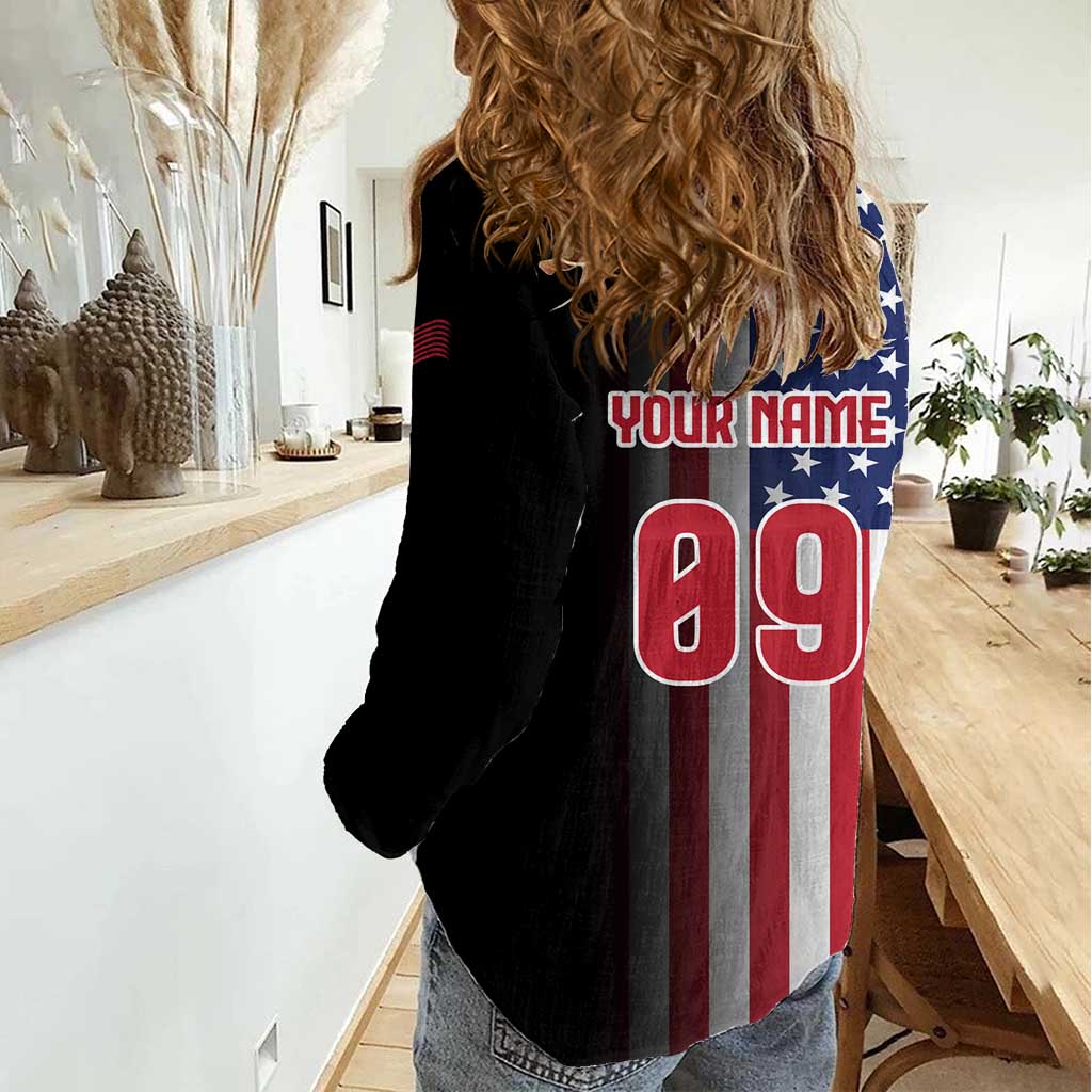 Custom Patriotic Eagle Motocross Women Casual Shirt with American Flag and Rider Design - Wonder Print Shop