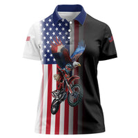 Custom Patriotic Eagle Motocross Women Polo Shirt with American Flag and Rider Design - Wonder Print Shop