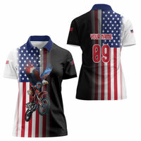 Custom Patriotic Eagle Motocross Women Polo Shirt with American Flag and Rider Design - Wonder Print Shop