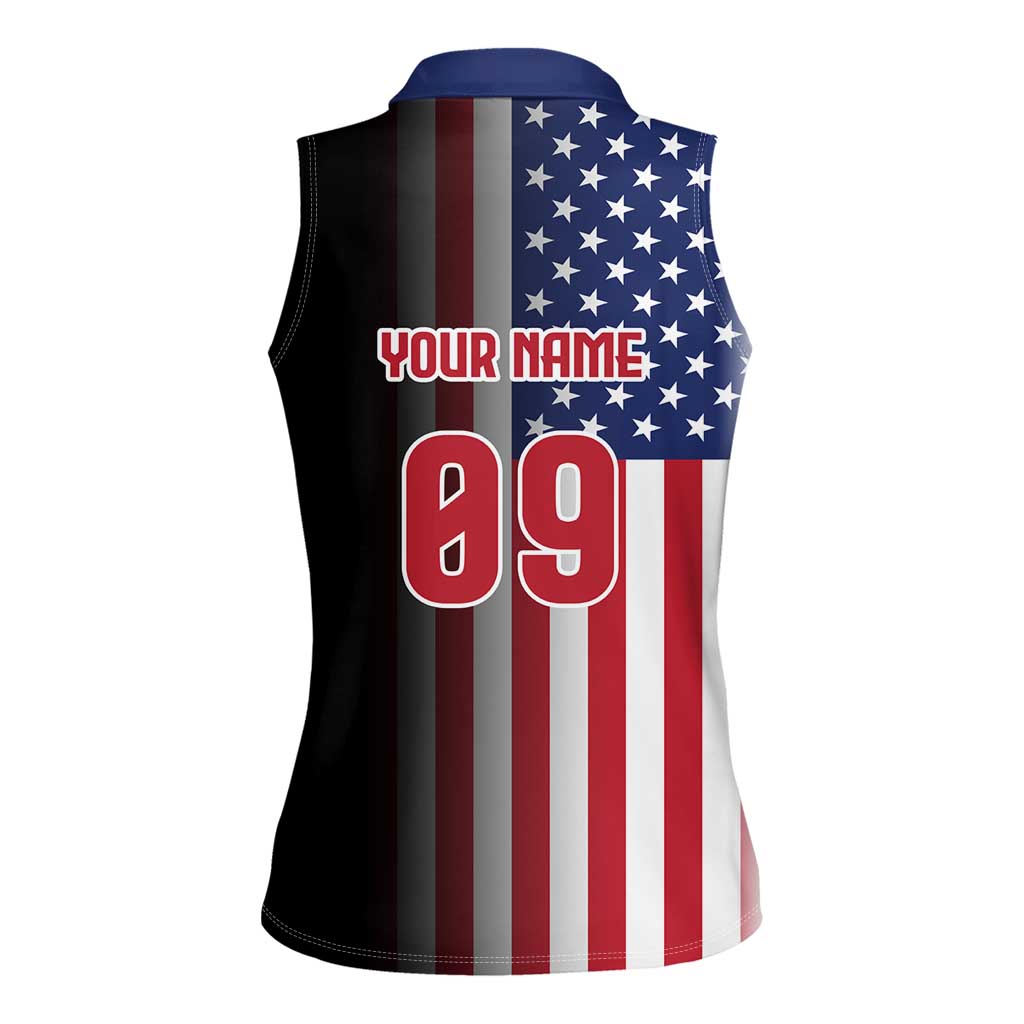 Custom Patriotic Eagle Motocross Women Sleeveless Polo Shirt with American Flag and Rider Design - Wonder Print Shop