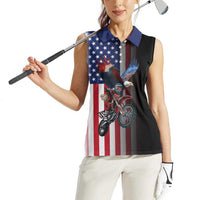 Custom Patriotic Eagle Motocross Women Sleeveless Polo Shirt with American Flag and Rider Design - Wonder Print Shop