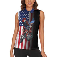 Custom Patriotic Eagle Motocross Women Sleeveless Polo Shirt with American Flag and Rider Design - Wonder Print Shop