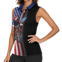 Custom Patriotic Eagle Motocross Women Sleeveless Polo Shirt with American Flag and Rider Design - Wonder Print Shop