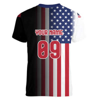Custom Patriotic Eagle Motocross Women V-Neck T-Shirt with American Flag and Rider Design - Wonder Print Shop