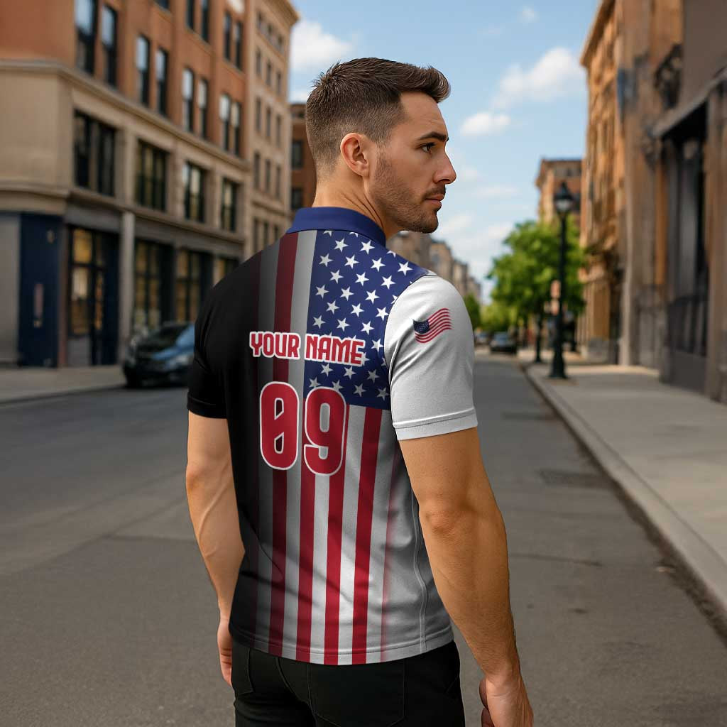 Custom Patriotic Eagle Motocross Zipper Polo Shirt with American Flag and Rider Design - Wonder Print Shop