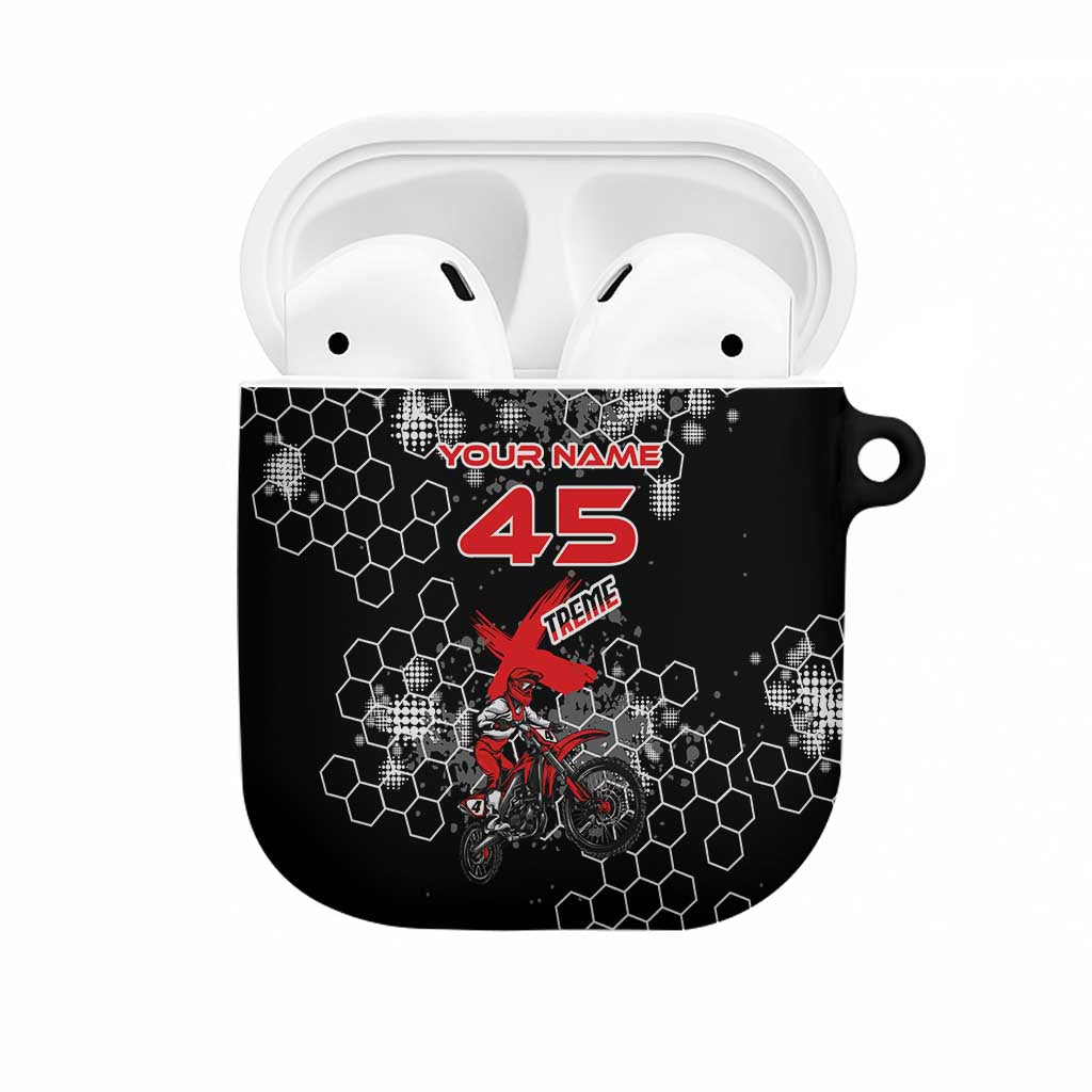 Custom Motocross Dirt Bike AirPods Case with Red Rider and Honeycomb Grunge Design - Wonder Print Shop