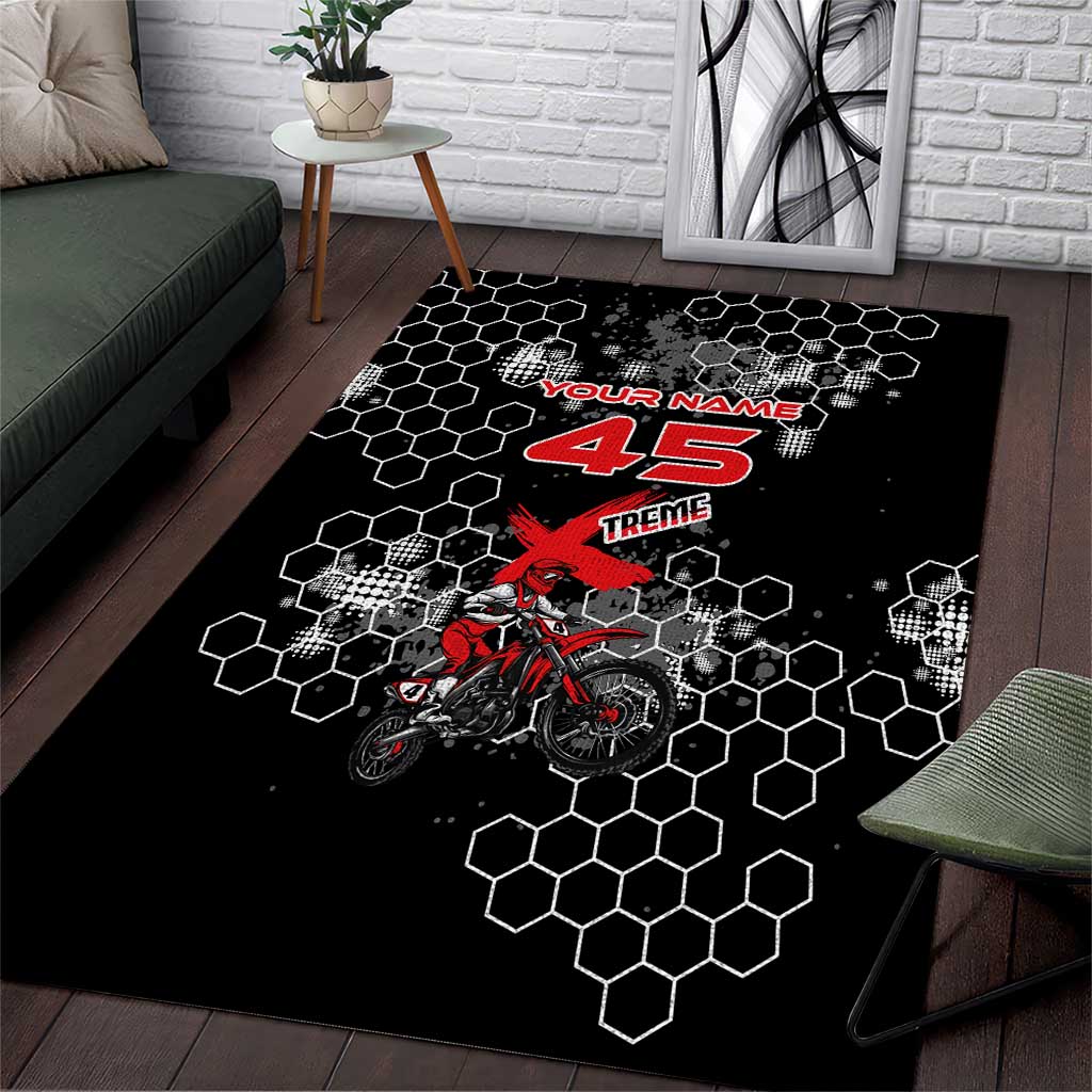 Custom Motocross Dirt Bike Area Rug with Red Rider and Honeycomb Grunge Design - Wonder Print Shop