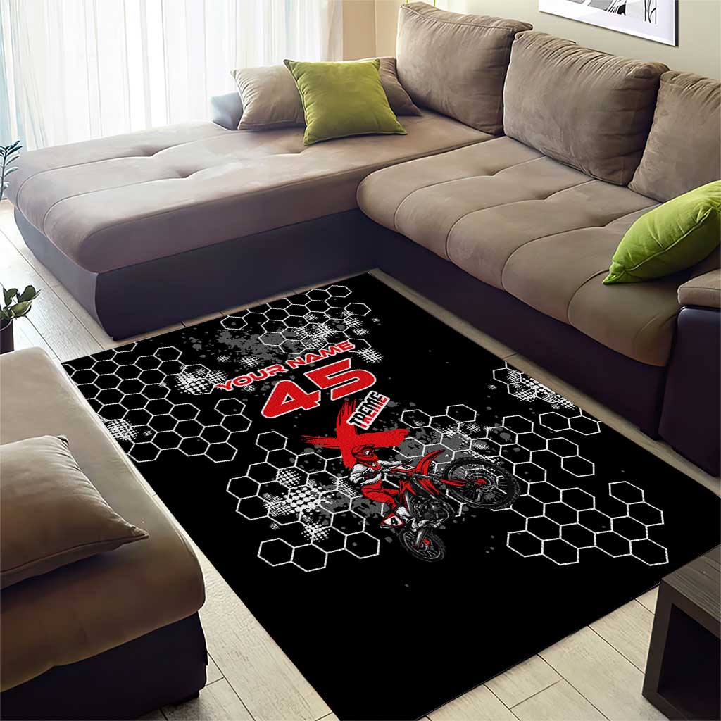Custom Motocross Dirt Bike Area Rug with Red Rider and Honeycomb Grunge Design - Wonder Print Shop