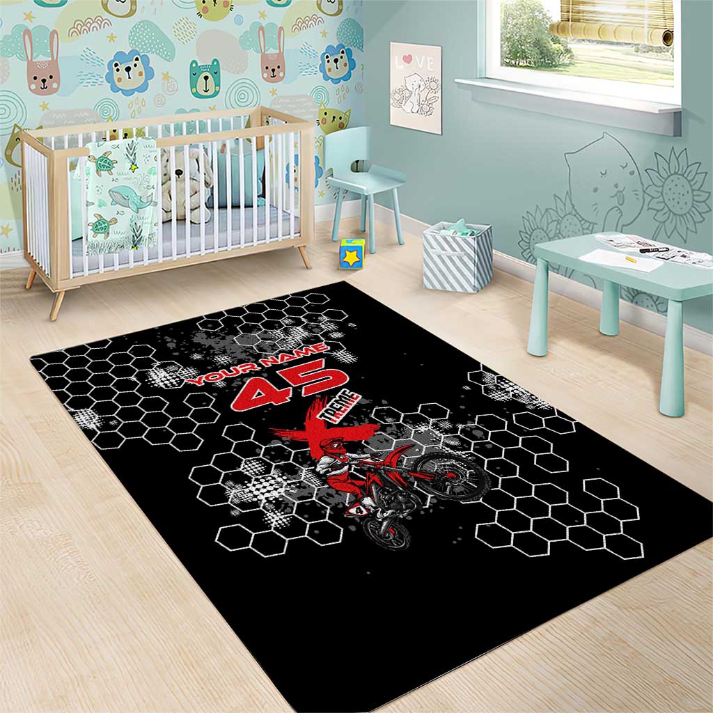 Custom Motocross Dirt Bike Area Rug with Red Rider and Honeycomb Grunge Design - Wonder Print Shop