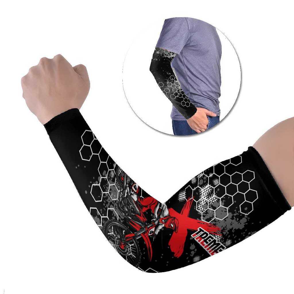 Custom Motocross Dirt Bike Arm Sleeves with Red Rider and Honeycomb Grunge Design - Wonder Print Shop