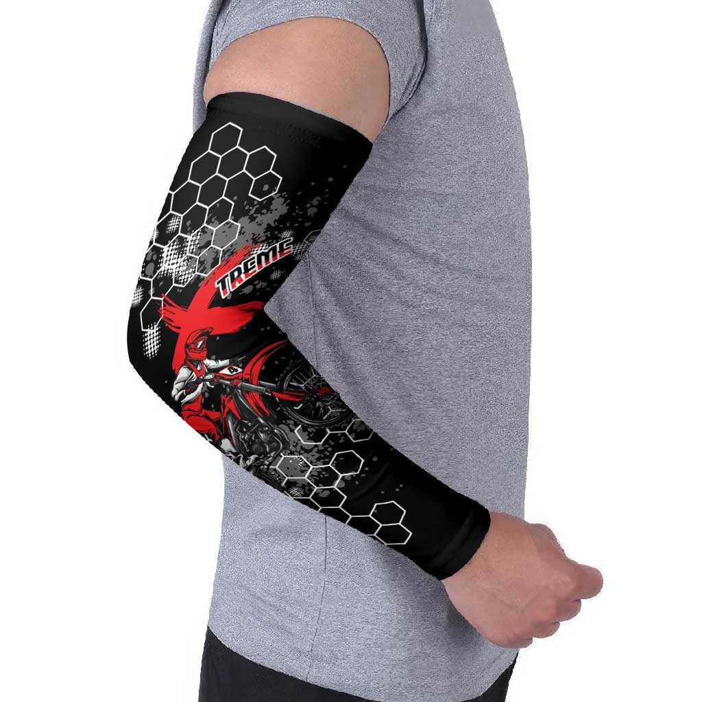 Custom Motocross Dirt Bike Arm Sleeves with Red Rider and Honeycomb Grunge Design - Wonder Print Shop