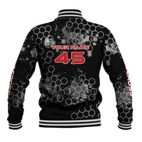 Custom Motocross Dirt Bike Baseball Jacket with Red Rider and Honeycomb Grunge Design - Wonder Print Shop