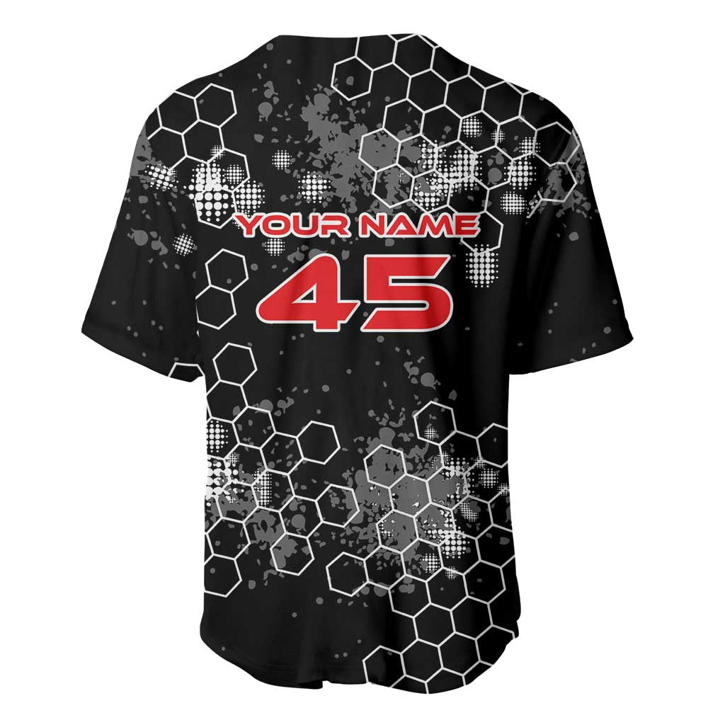 Custom Motocross Dirt Bike Baseball Jersey with Red Rider and Honeycomb Grunge Design - Wonder Print Shop