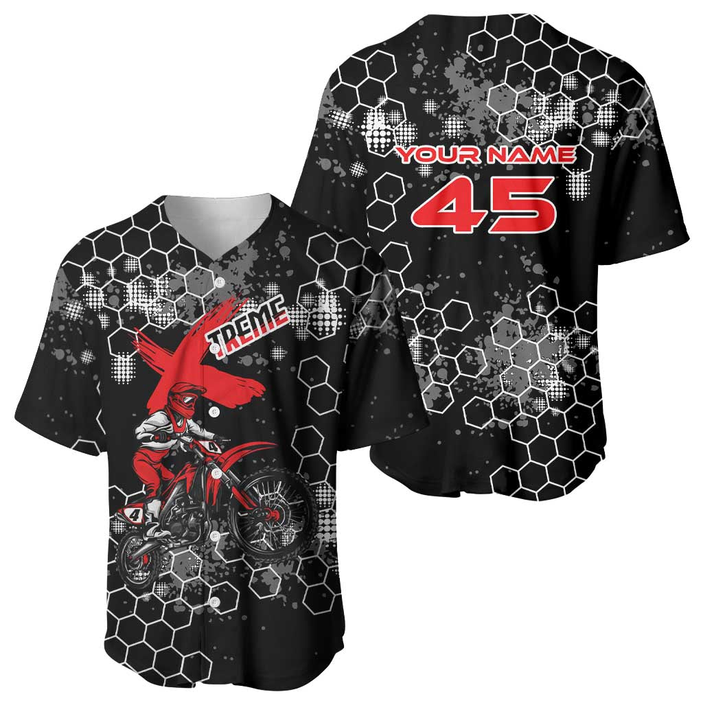 Custom Motocross Dirt Bike Baseball Jersey with Red Rider and Honeycomb Grunge Design - Wonder Print Shop