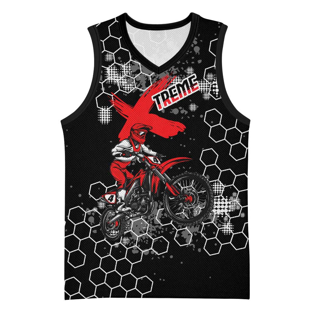 Custom Motocross Dirt Bike Basketball Jersey with Red Rider and Honeycomb Grunge Design - Wonder Print Shop