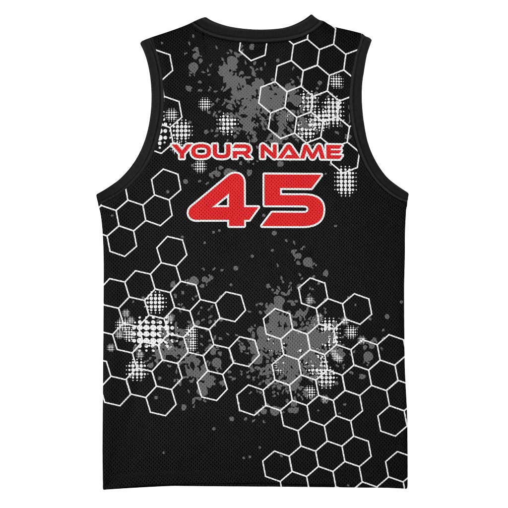 Custom Motocross Dirt Bike Basketball Jersey with Red Rider and Honeycomb Grunge Design - Wonder Print Shop