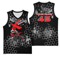 Custom Motocross Dirt Bike Basketball Jersey with Red Rider and Honeycomb Grunge Design - Wonder Print Shop