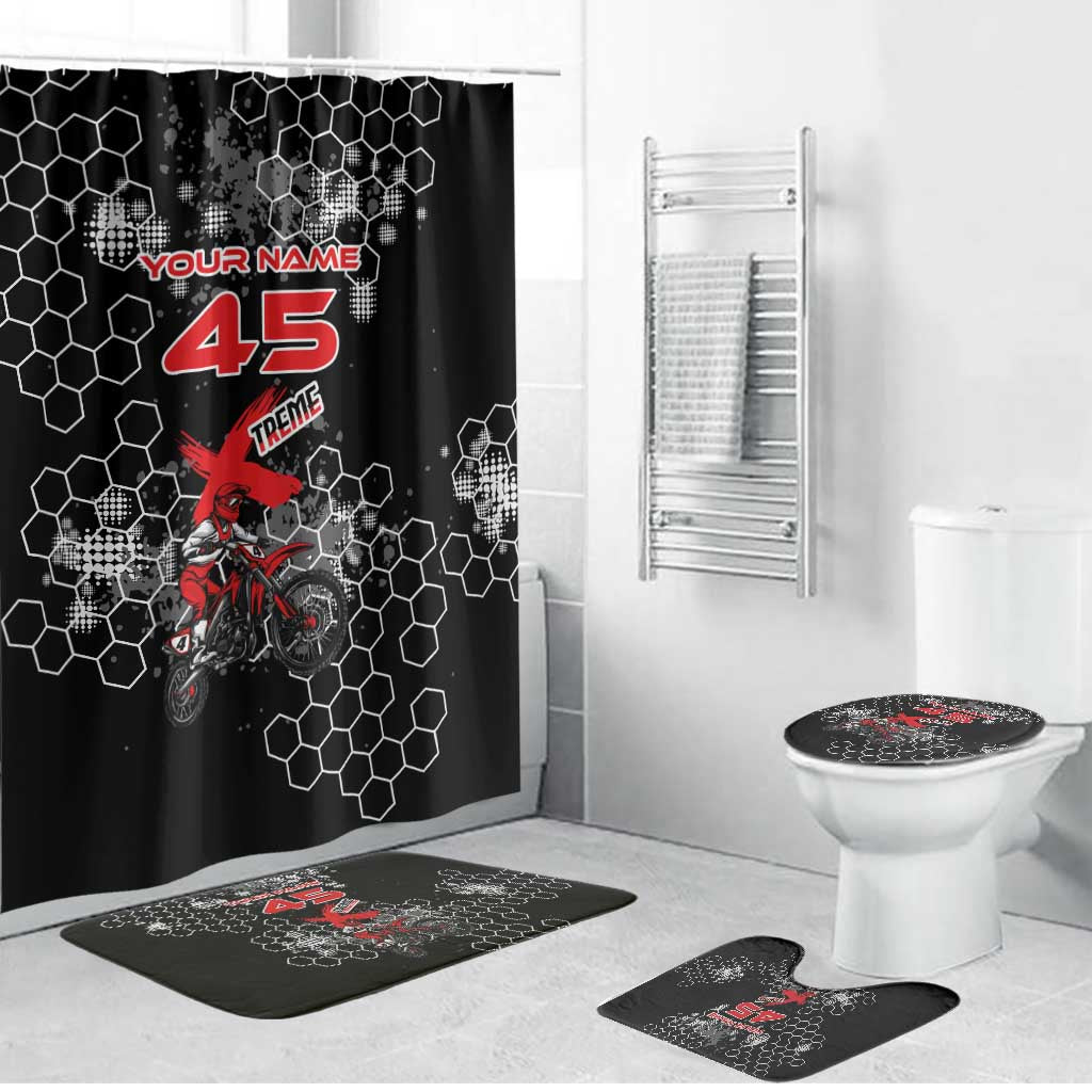 Custom Motocross Dirt Bike Bathroom Set with Red Rider and Honeycomb Grunge Design - Wonder Print Shop