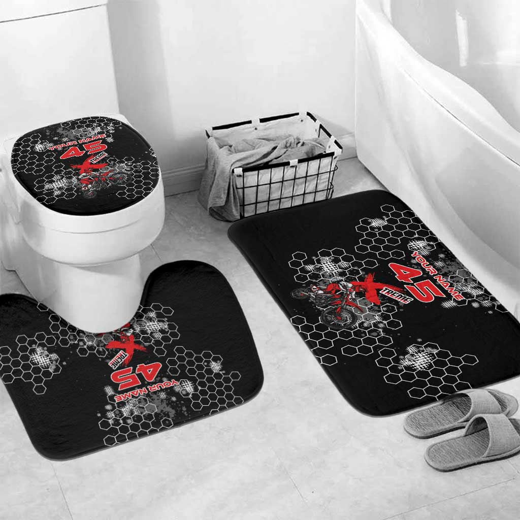 Custom Motocross Dirt Bike Bathroom Set with Red Rider and Honeycomb Grunge Design - Wonder Print Shop