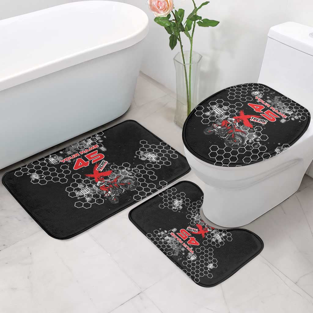 Custom Motocross Dirt Bike Bathroom Set with Red Rider and Honeycomb Grunge Design - Wonder Print Shop