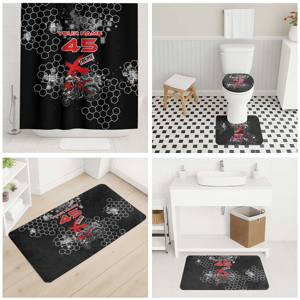 Custom Motocross Dirt Bike Bathroom Set with Red Rider and Honeycomb Grunge Design - Wonder Print Shop