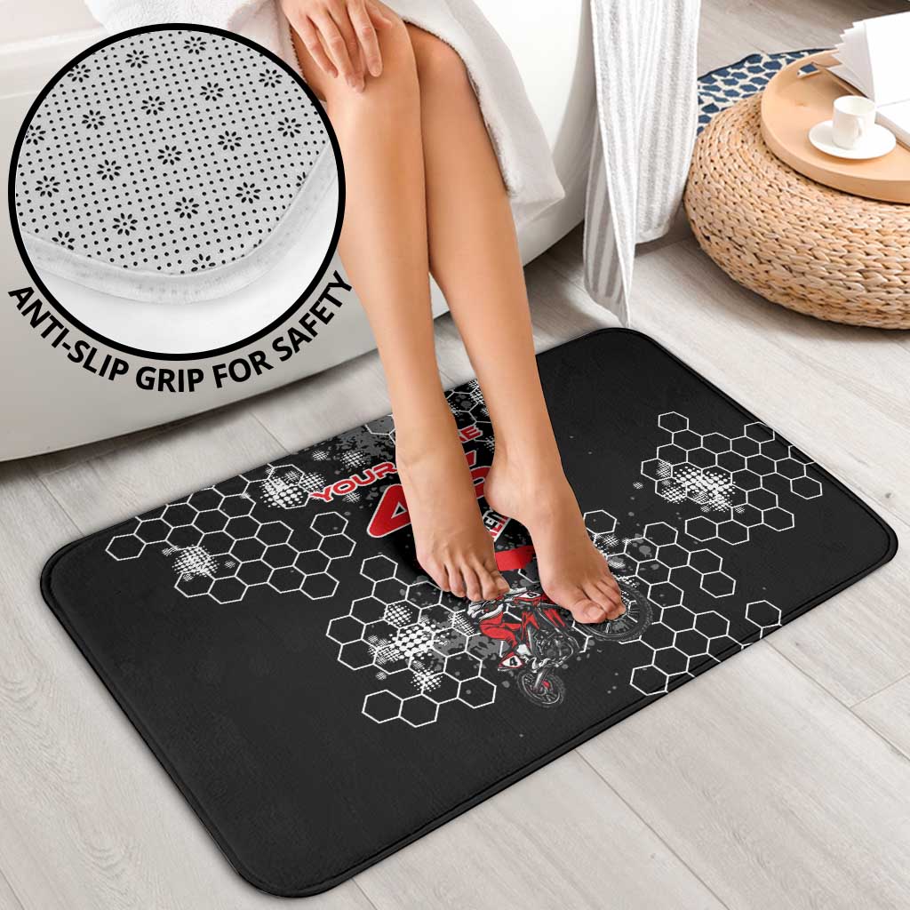 Custom Motocross Dirt Bike Bathroom Set with Red Rider and Honeycomb Grunge Design - Wonder Print Shop