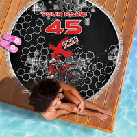 Custom Motocross Dirt Bike Beach Blanket with Red Rider and Honeycomb Grunge Design - Wonder Print Shop
