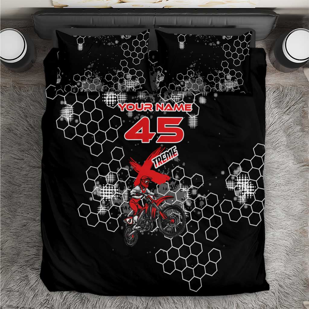 Custom Motocross Dirt Bike Bedding Set with Red Rider and Honeycomb Grunge Design - Wonder Print Shop