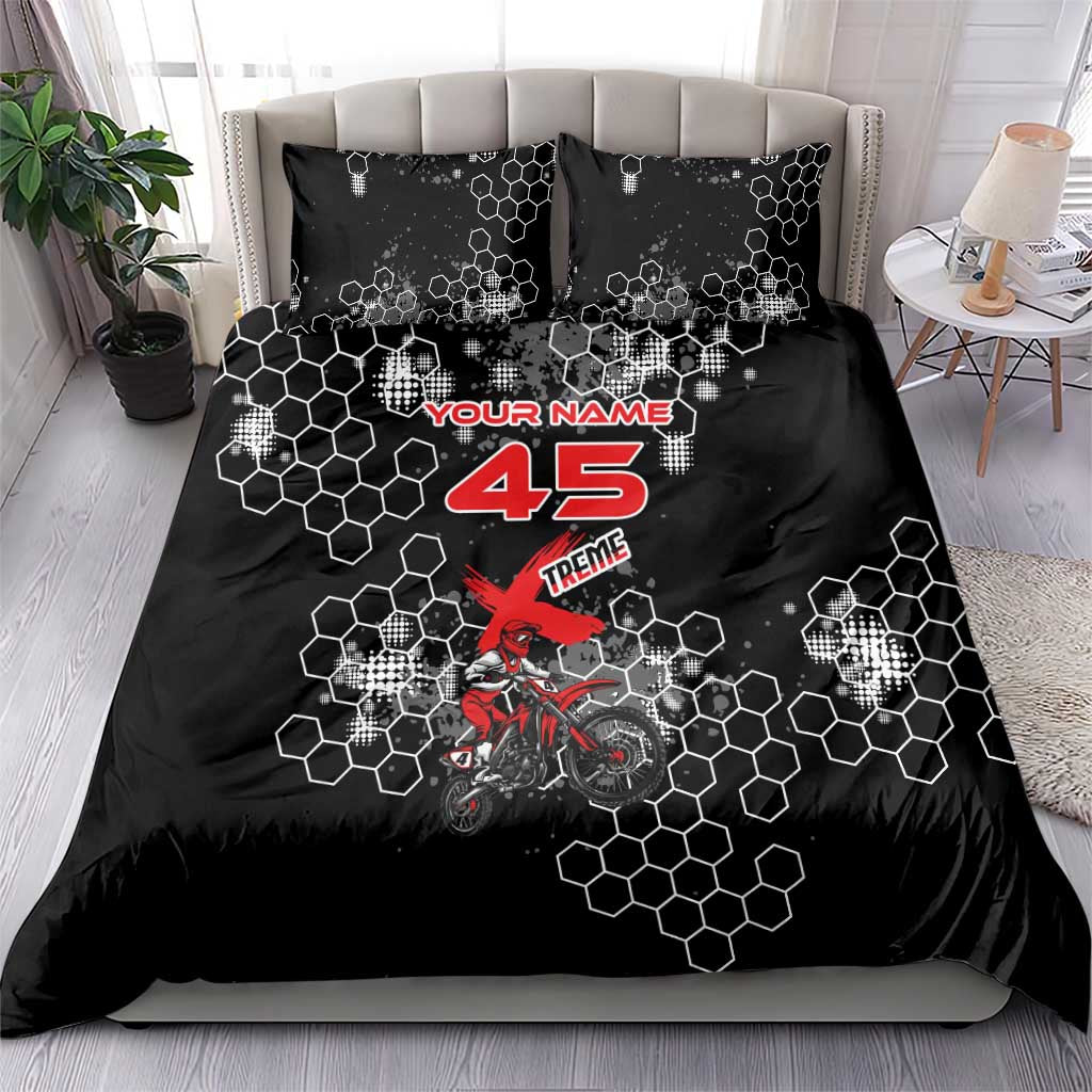 Custom Motocross Dirt Bike Bedding Set with Red Rider and Honeycomb Grunge Design - Wonder Print Shop