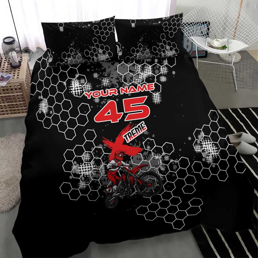 Custom Motocross Dirt Bike Bedding Set with Red Rider and Honeycomb Grunge Design - Wonder Print Shop