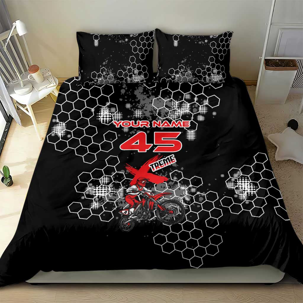 Custom Motocross Dirt Bike Bedding Set with Red Rider and Honeycomb Grunge Design - Wonder Print Shop