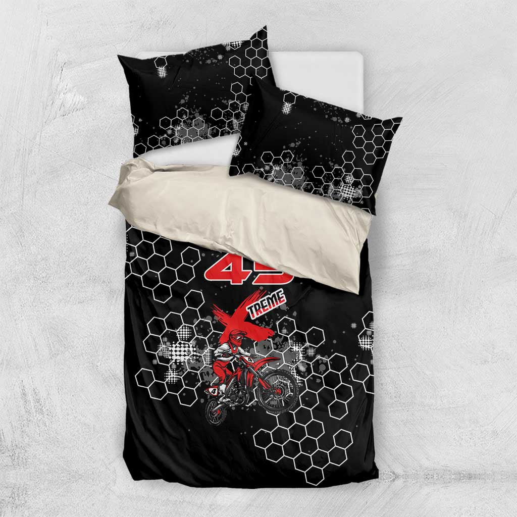 Custom Motocross Dirt Bike Bedding Set with Red Rider and Honeycomb Grunge Design - Wonder Print Shop