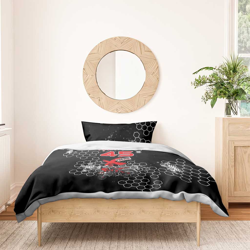 Custom Motocross Dirt Bike Bedding Set with Red Rider and Honeycomb Grunge Design - Wonder Print Shop
