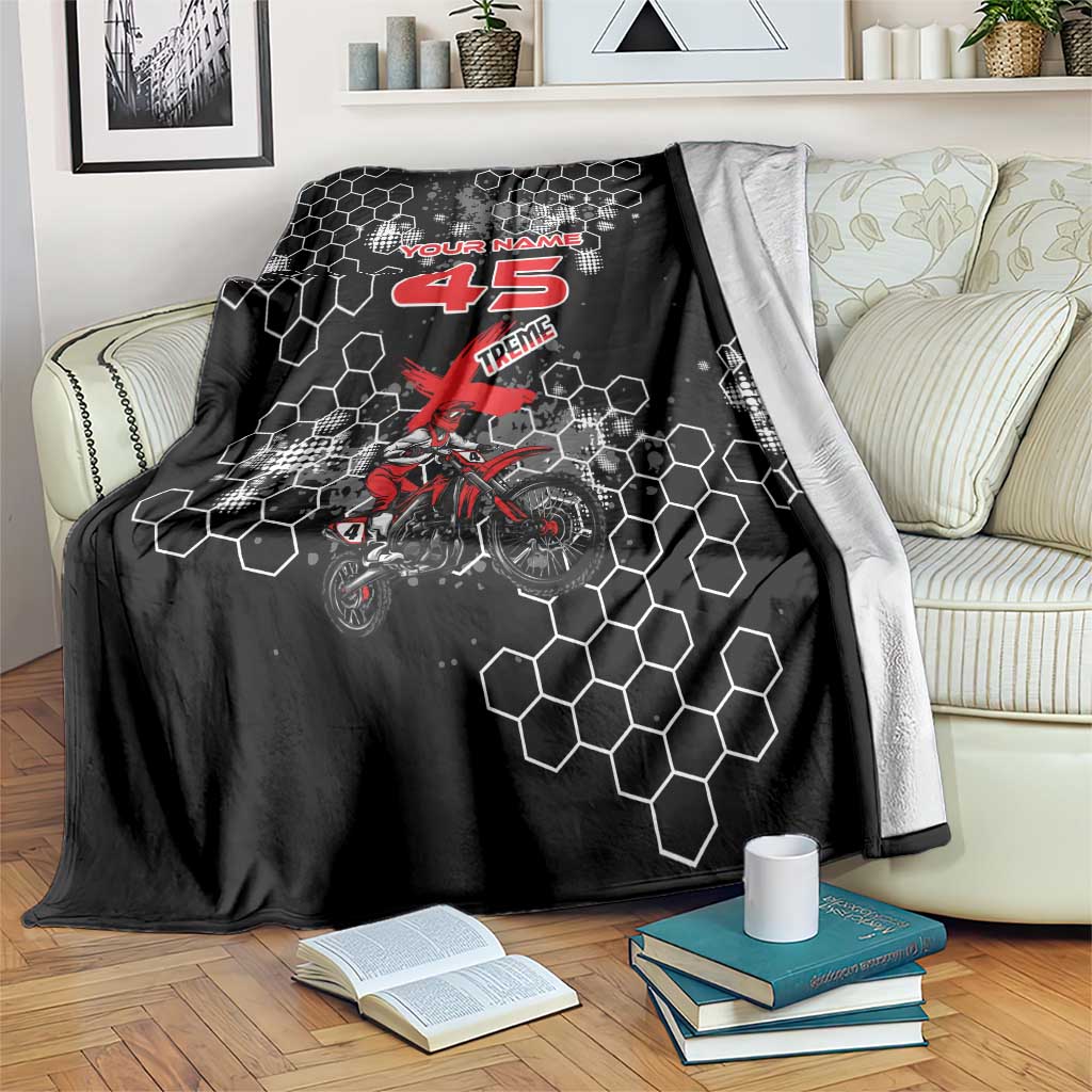 Custom Motocross Dirt Bike Blanket with Red Rider and Honeycomb Grunge Design - Wonder Print Shop