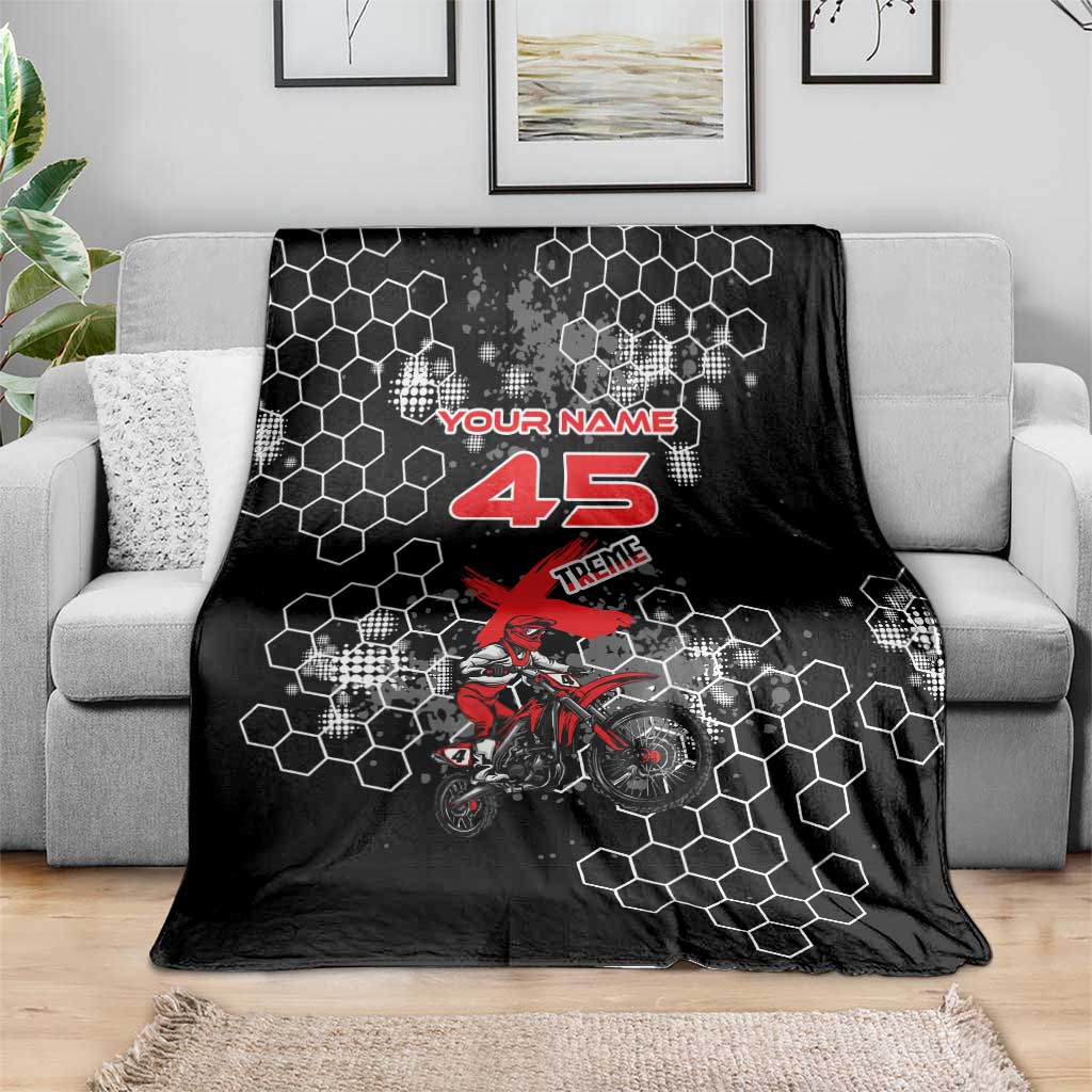 Custom Motocross Dirt Bike Blanket with Red Rider and Honeycomb Grunge Design - Wonder Print Shop