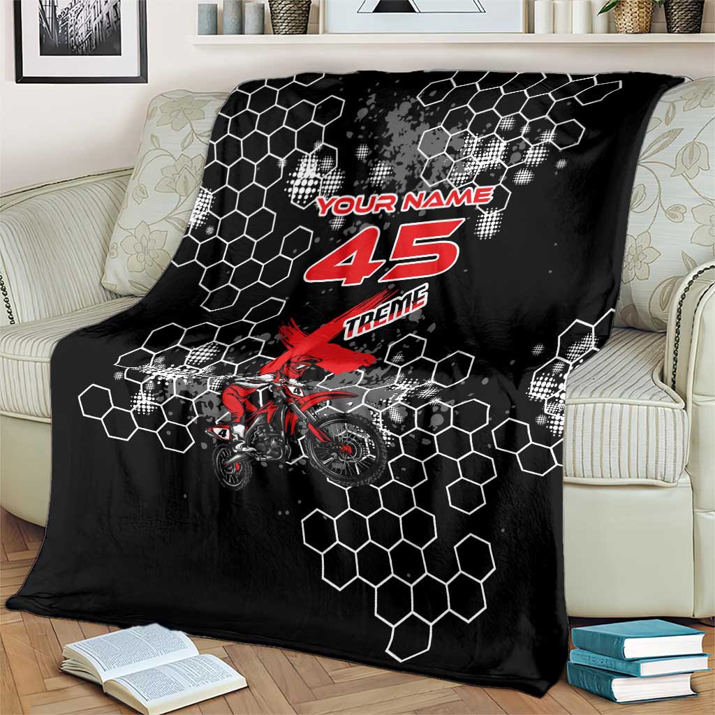 Custom Motocross Dirt Bike Blanket with Red Rider and Honeycomb Grunge Design - Wonder Print Shop
