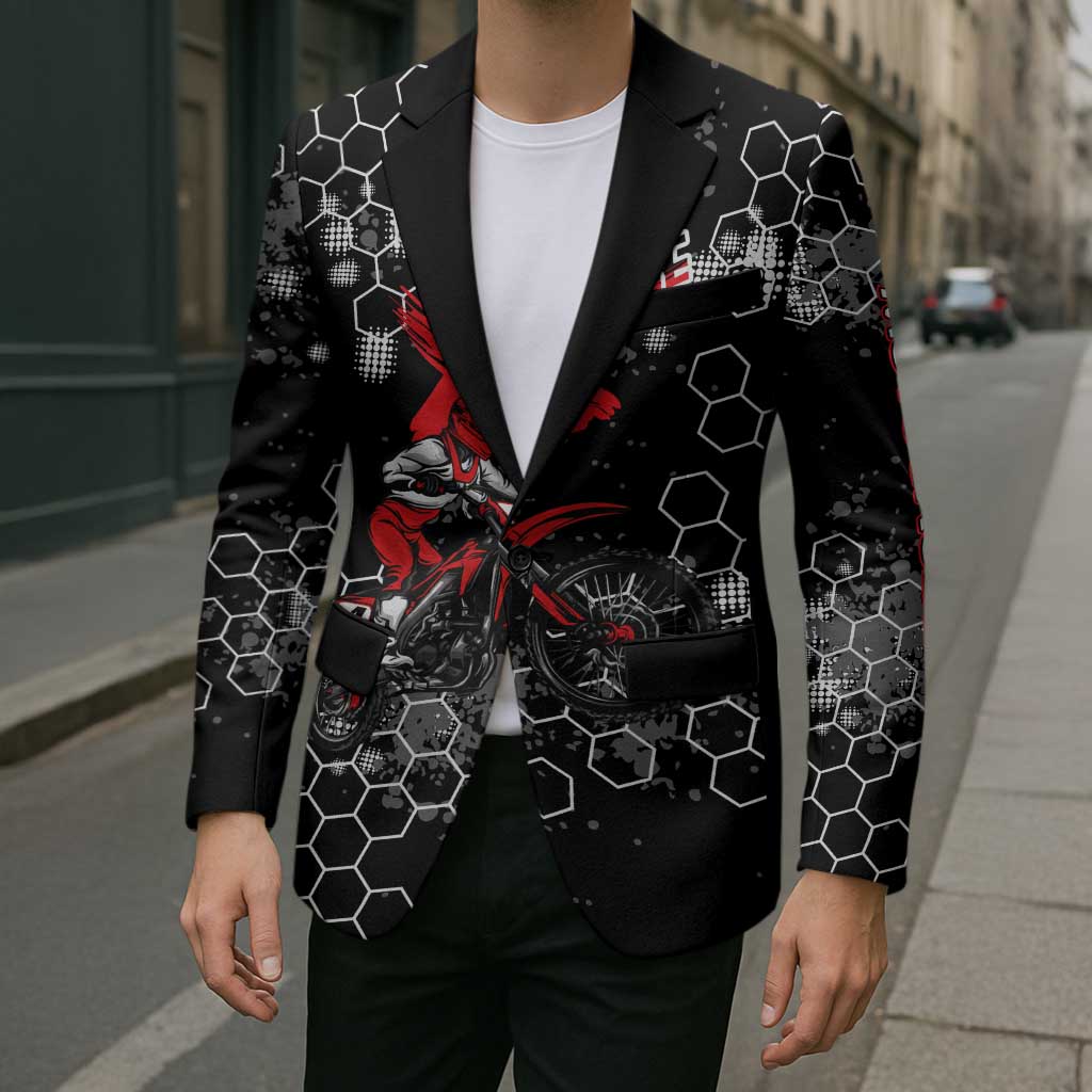 Custom Motocross Dirt Bike Blazer with Red Rider and Honeycomb Grunge Design - Wonder Print Shop