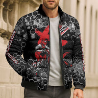 Custom Motocross Dirt Bike Bomber Puffer Jacket with Red Rider and Honeycomb Grunge Design - Wonder Print Shop